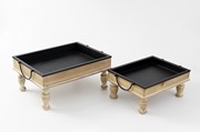 Set/2 Wood Risers with Legs, Metal Tray Inserts, 15.5x11.75x7", 10.5x9.75x5.5" HD7011S View 3