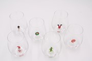 3.5x4.75" Stemless Wineglasses w/ Decorative Glass Icon, 6 assorted CM1027A View 3