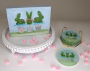 8x1.5x6" Handpainted Canvas Table Sign, Bunny Topiary Trio ©Haley Bush HB2089 View 3