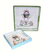 Set/2 Handpainted MDF Trays, Lamb & Bunny w Basket, 10x1.5, 14x1.5" ©Haley Bush HB2151S View 2
