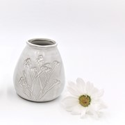4" Ceramic Vase with Debossed Flowers, White HD6400 View 4