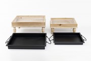 Set/2 Wood Risers with Legs, Metal Tray Inserts, 15.5x11.75x7", 10.5x9.75x5.5" HD7011S View 4