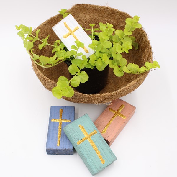 2x4" Wood Block with Handpainted Cross, 4 Assorted HD6096A