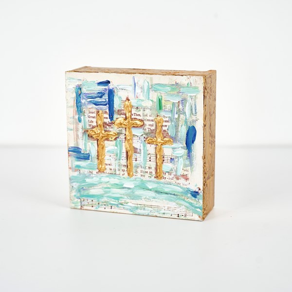 4x4" Handpainted Wood Block, Cross Trio ©Anne Smith AS9008