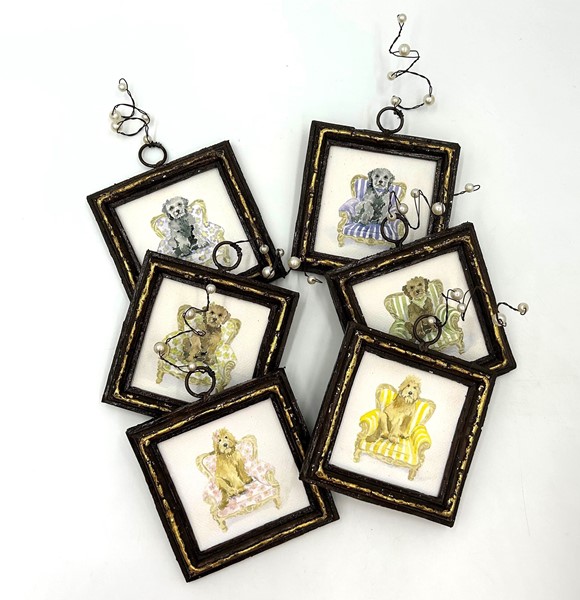 4x4" Wood Frame, Wire with Pearls, Dog Art, 6 Assorted ©Megan Grinder MG1004A