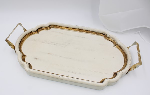 20.25x11.75" Wood Tray, White with Antiqued Gold Trim HD4260