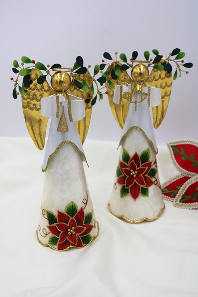 4.5x11" Capiz Angel w/ Poinsettia Design, Harp/Trumpet, 2 assorted CM1119A