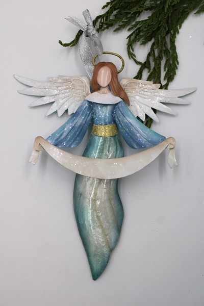 7x8.5" Metal Angel Ornament, Blue CM1148