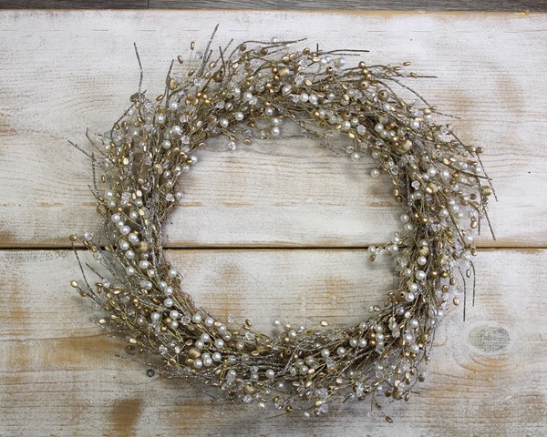 24" Gold and Pearl Jeweled Wreath CM1069
