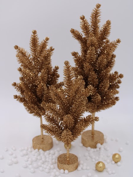 Set/3 Metallic Copper Tinsel Trees 8,10,12" CM1058S