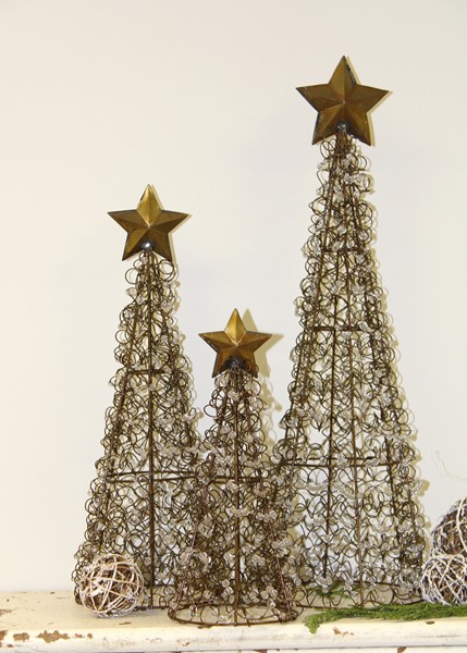 Set/3 Vintage Wire Trees w/ Beads 10.25,14.5,19" JM9342S