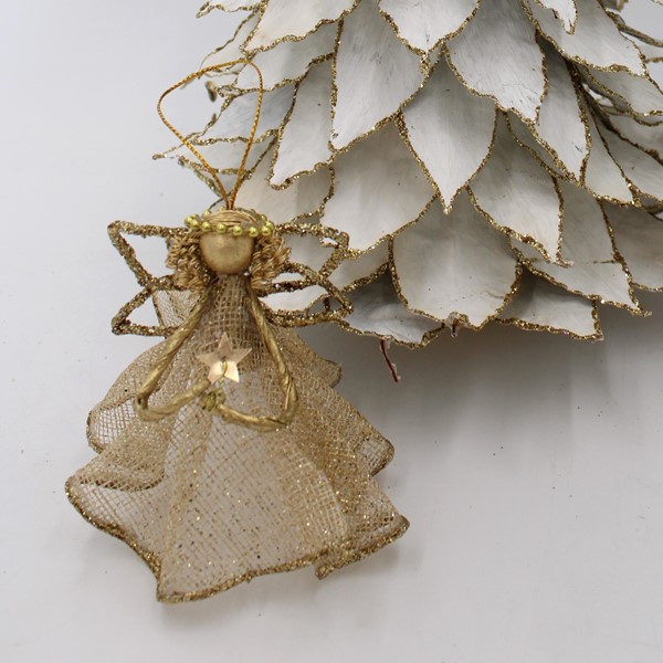 4x3.5" Sinamay Angel Ornament, Gold Glitter w/ Star CM1224