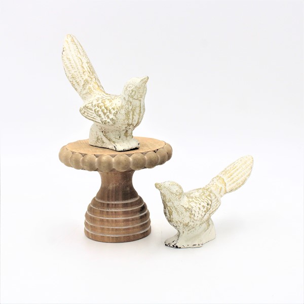 5-6" x2x3-4.5" Cast Iron Birds, White with Gold Wash, 2 assorted HD7122A
