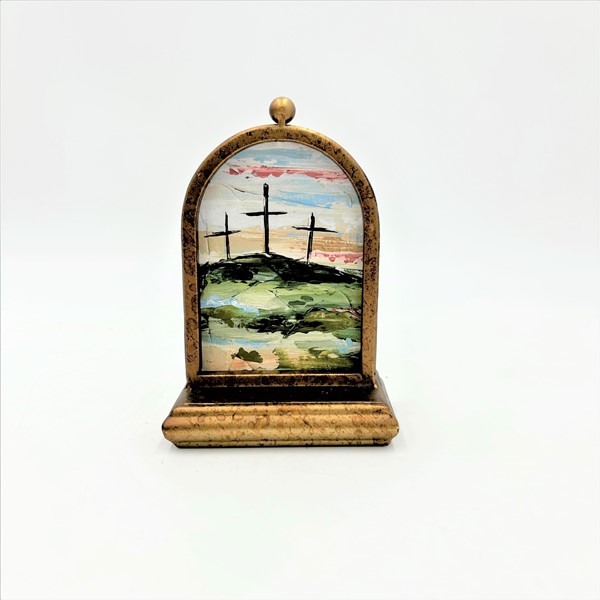4x2.5x6" Arched Metal Framed Table Art, 3 Crosses ©Haley Bush HB1008