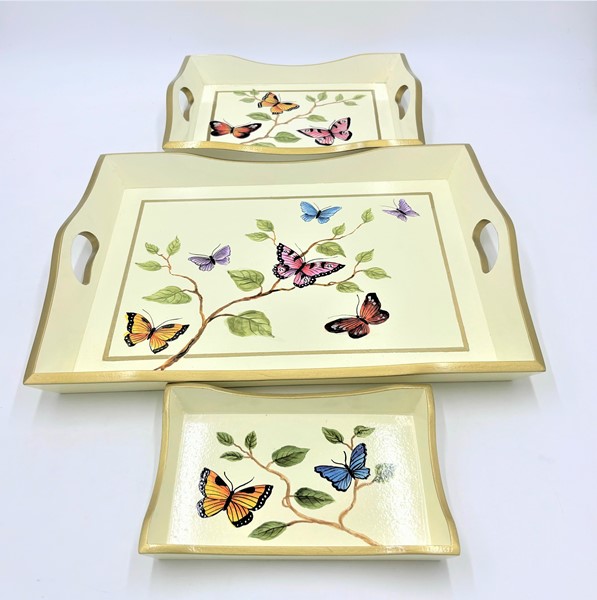 Set/3 Handpainted Wood Trays, Butterflies HD7176S