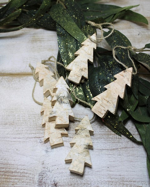 Boxed Set of Six, 3" Cutout Birch Wood Trees CM2035
