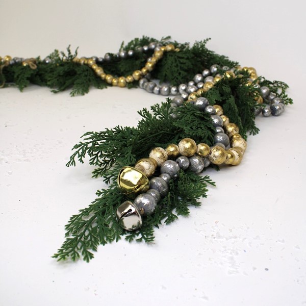 72" Gold Wood Bead Garland with Bell CM3088
