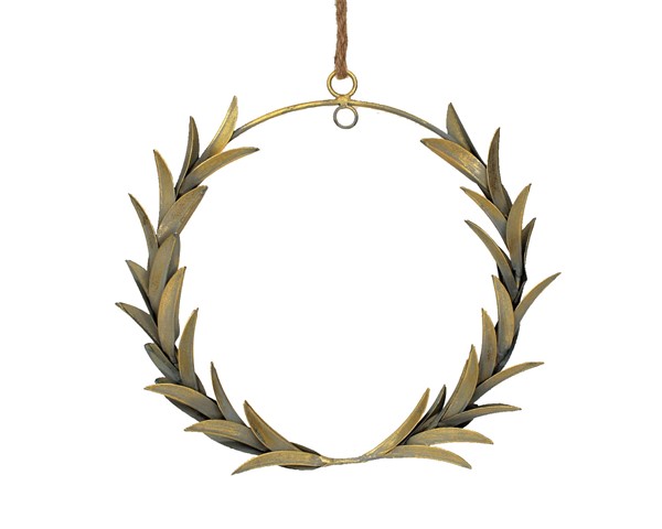 14x2x13" Metal Laurel Wreath, Sage with Gold Brush CM3150