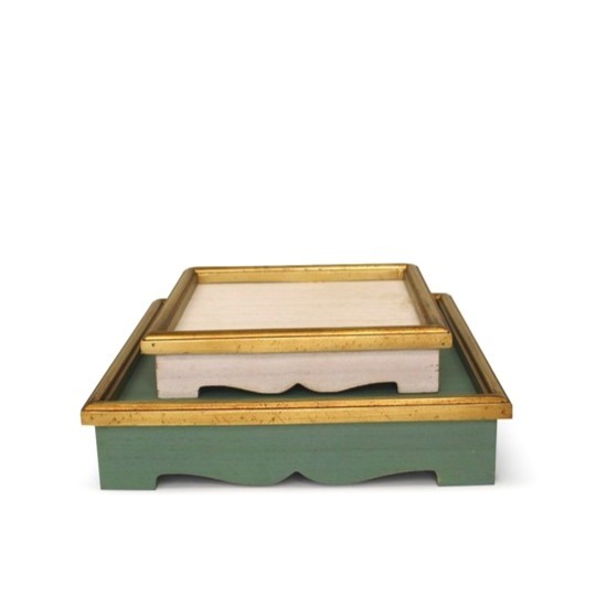 Set/2 Wood Tray Risers, Sage and Ivory Trimmed in Gold, L 11x11x3" CM3165S