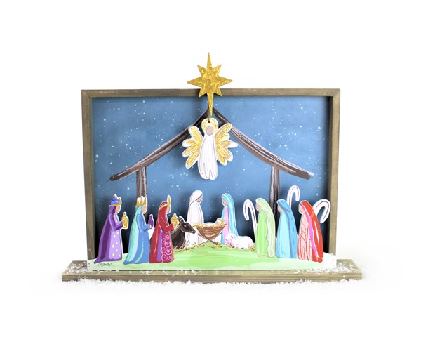 19x3x14" Cutout Layered Wood Table Décor, Nativity Brights ©Haley Bush HBX1303
