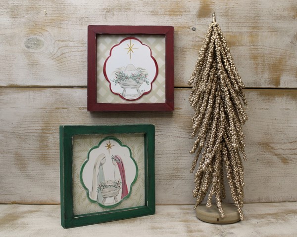 8x8" Wood Framed Layered Nativity Wall Signs, 2 assorted ©Haley Bush HBX1304A