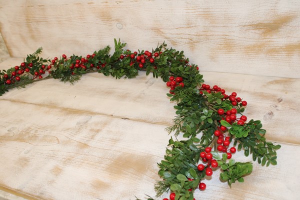 60" Faux Boxwood Garland with Red Berries CM3251